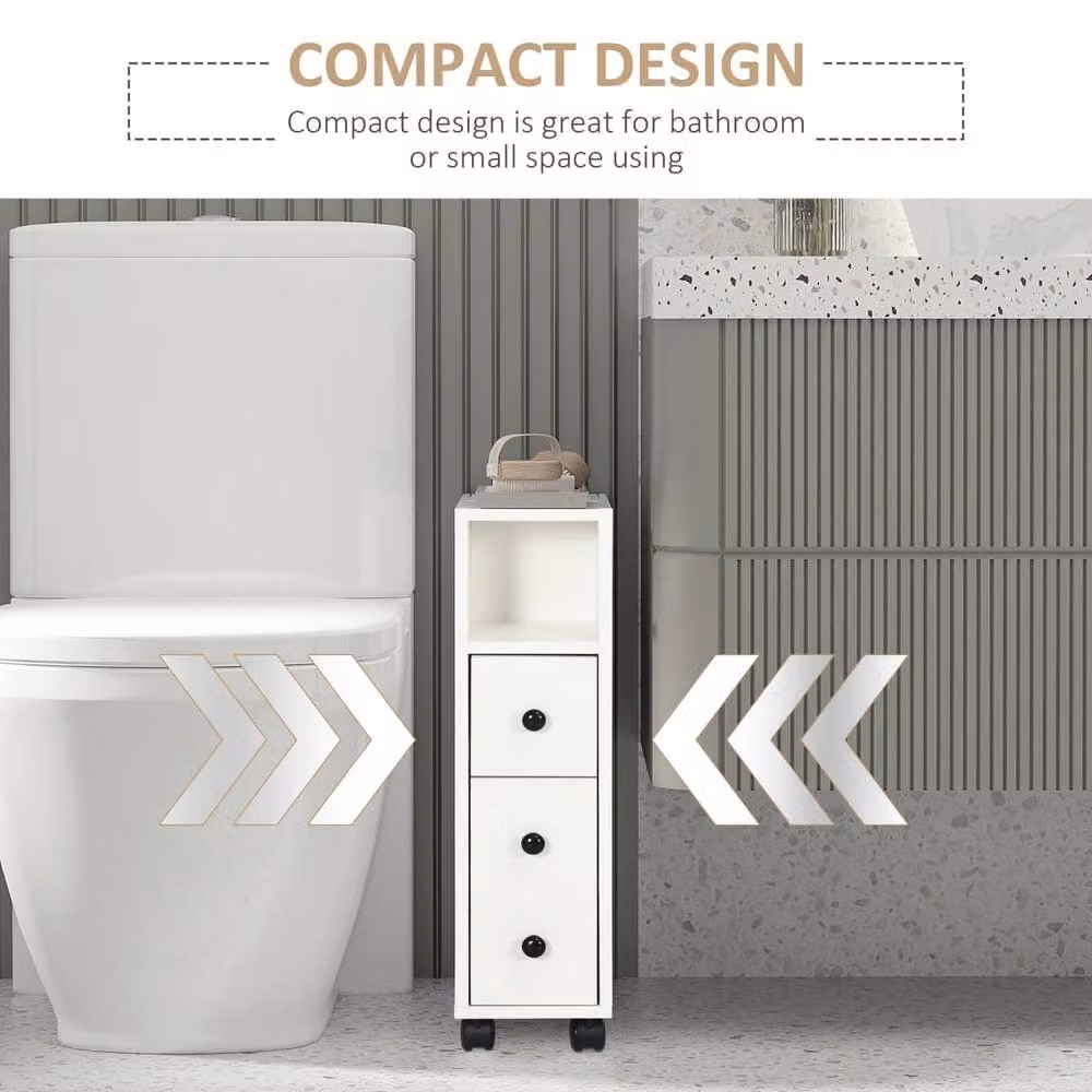 Wyld Haus Toveka Slimline White Bathroom Storage Cabinet W: 30 cm, D: 18 cm, H: 68.5 cm – 4
