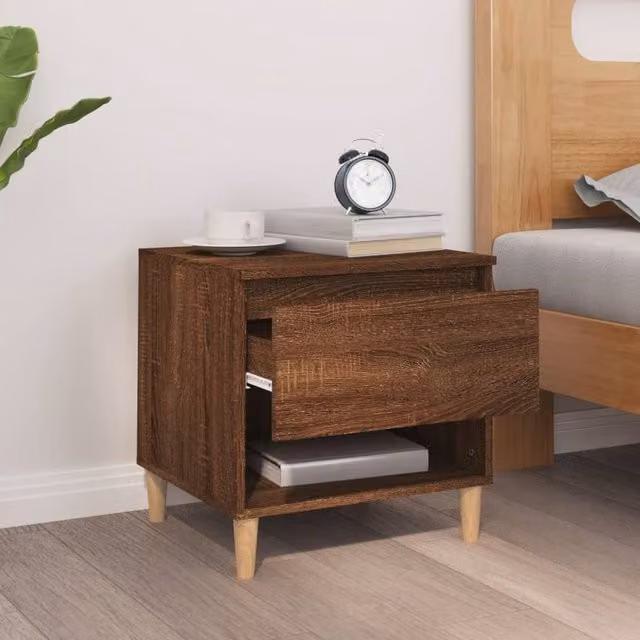 Berkfield Home Elegant Mid-Century Bedside Table in Brown Oak, W/D/H: 50 x 46 x 50 cm – 1