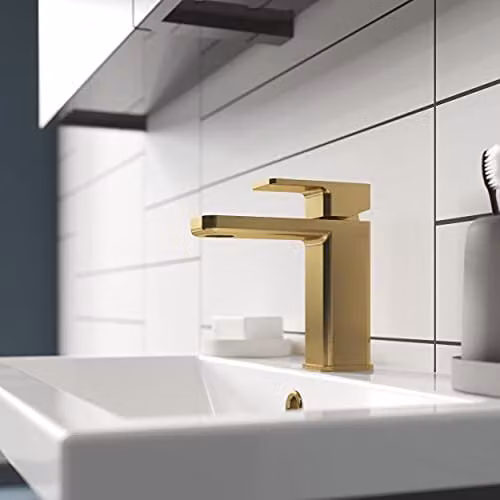 nuie WIN805 Windon Modern Bathroom Square Mono Basin Mixer Tap with Single Lever Handle and Push Button Waste, Brushed Brass – 3