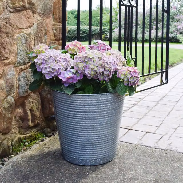 Ivyline Ribbed Galvanised Steel Planter Tub in Grey, D37cm