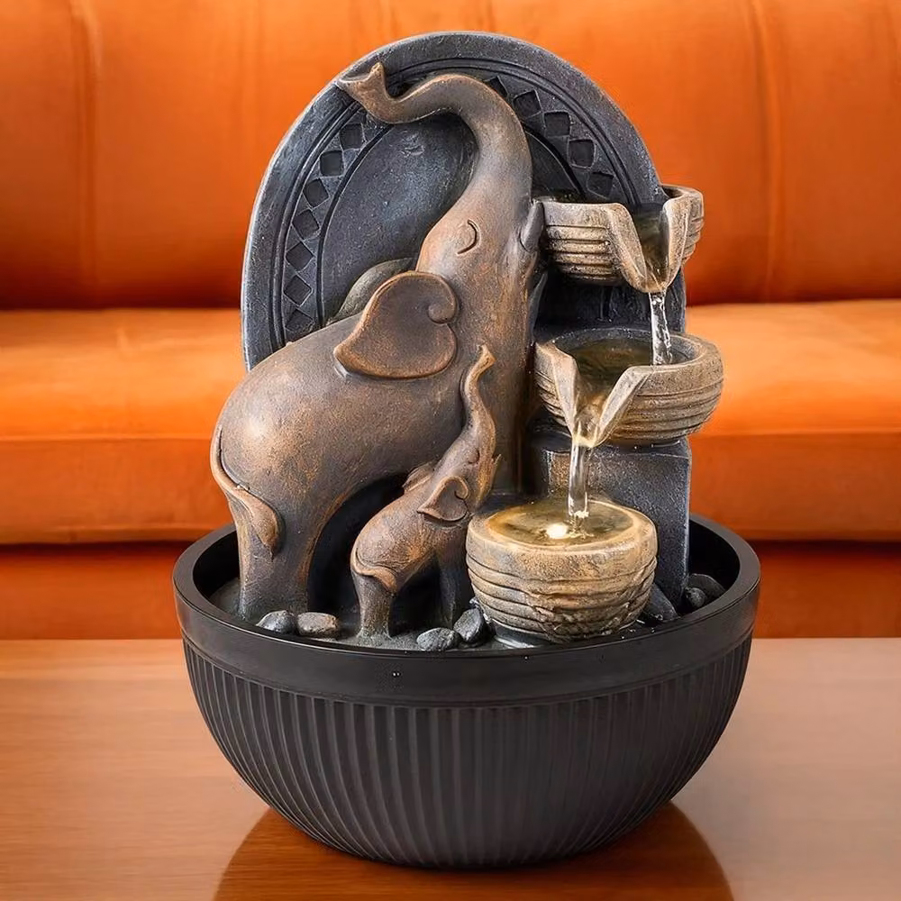 EONLION Indoor LED Elephant Water Feature Fountain in Black, Height: 100 cm – 3