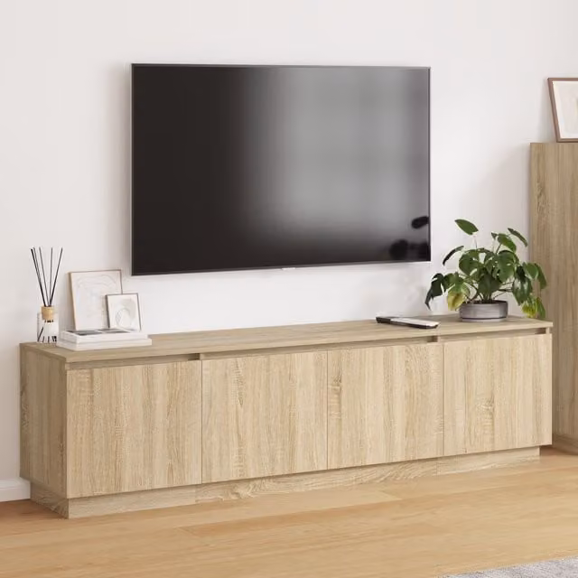 Berkfield Home Modern TV Cabinet with Integrated LED Lighting in Sonoma Oak Brown, W/D/H: 180 x 38 x 49 cm