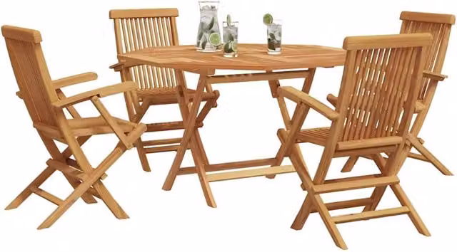 Berkfield Home Modern 5 Piece Garden Dining Set in Brown Solid Teak and Acacia Wood