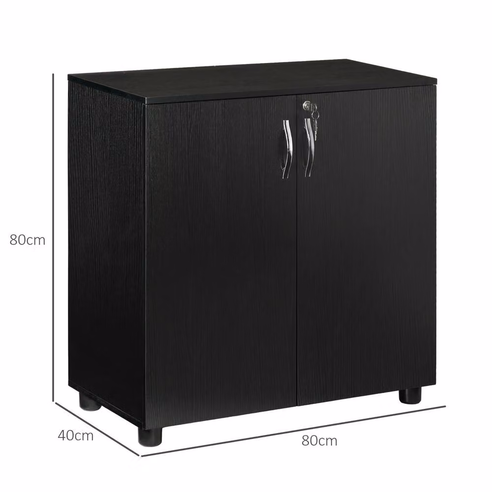 STILVORA Modern Black Matt Storage Cabinet with Lockable Hinged Doors and Internal Shelves – 3