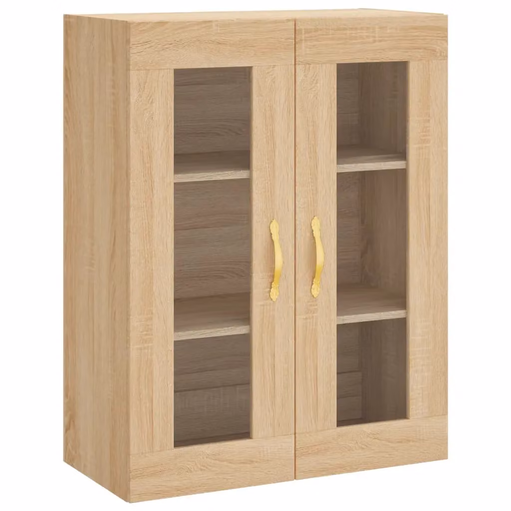 Berkfield Home Wall Mounted Sonoma Oak Cabinet with Glass Doors in Brown, W/D/H: 69.5 x 34 x 90 cm – 2