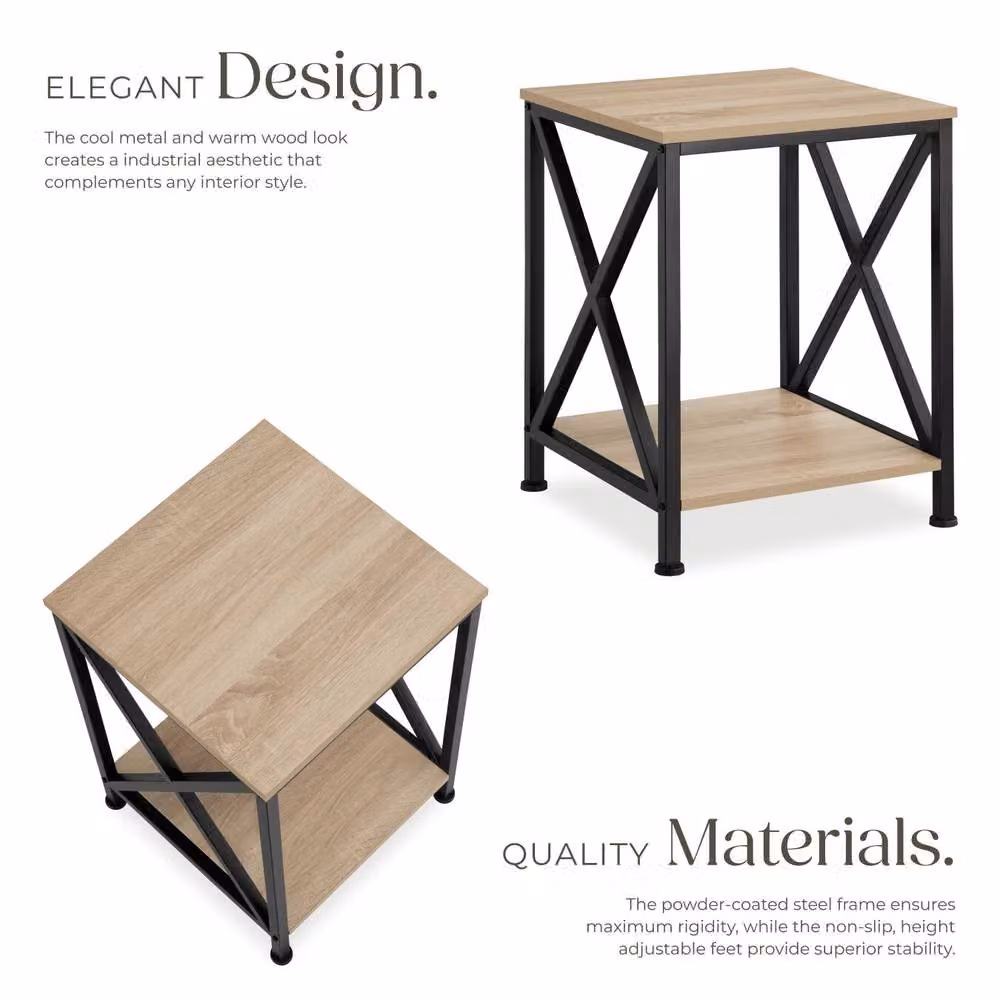 tectake Carlton Bedside Table in Light Oak and Black – 3