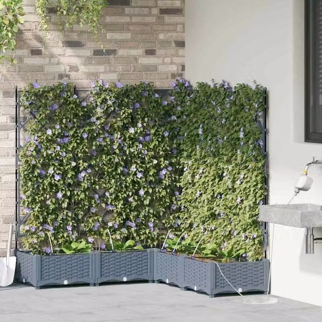 Berkfield Home Garden Planters with Water Irrigation System, 5 Piece Set, Grey