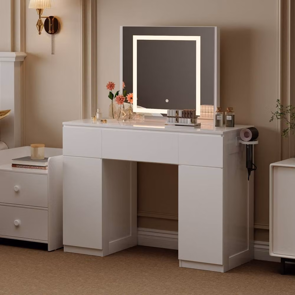 MCC Direct Toronto White Glossy Dressing Table with Adjustable LED Mirror – 4