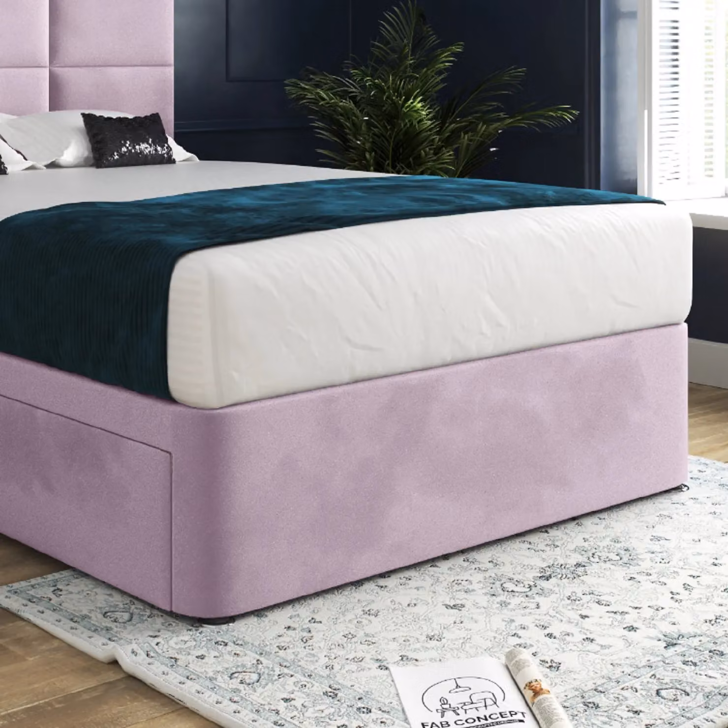 Casani Caprio Upholstered Velvet Divan Bed Frame with Headboard and Drawers, Pink, W/D/H: 90 x 200 cm – 3