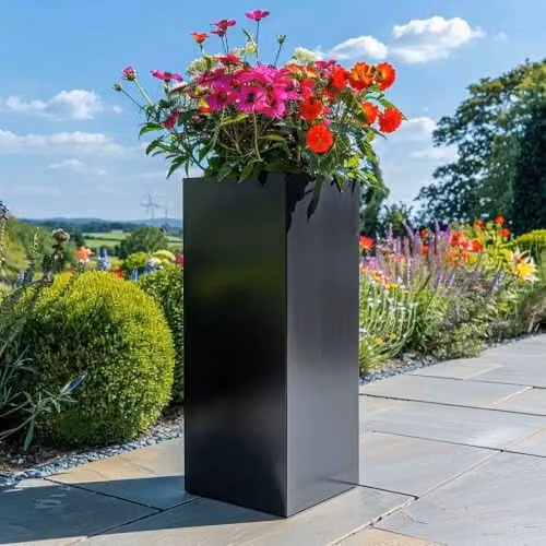 Access Garden Products Tall Square Galvanised Steel Planter, Black, W: 40 cm, D: 40 cm, H: 100 cm