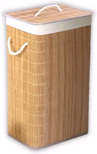 HomeSpace Direct Bamboo Laundry Hamper Basket Oblong in Natural Brown and Beige with Removable Fabric Bag and Handles – 1