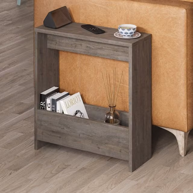 Decortie Simpi Slim Side End Table with Magazine Rack in Brown
