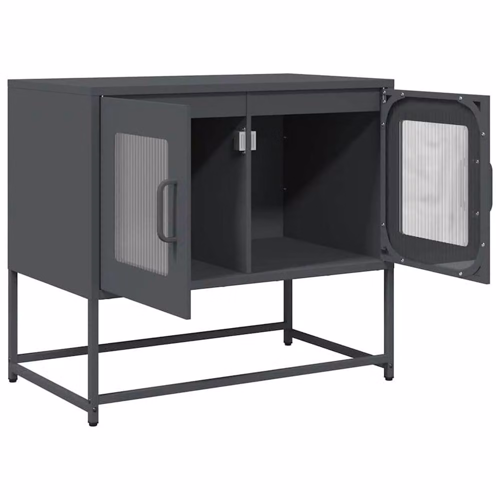 Berkfield Home TV Cabinet in Anthracite Matt Cold-rolled Steel W/D/H: 68 x 39 x 60.5 cm – 3