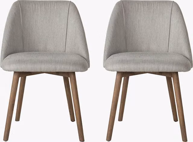 Perch & Parrow Set of Two Scandinavian Style Ash Wood Dining Chairs in Grey Fabric