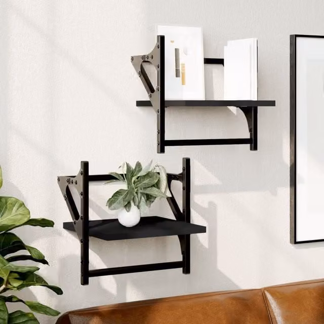 Berkfield Home Wall Mounted Shelves with Hanging Rods, 2 Pieces, Black, W/D/H: 30 x 25 x 30 cm – 1
