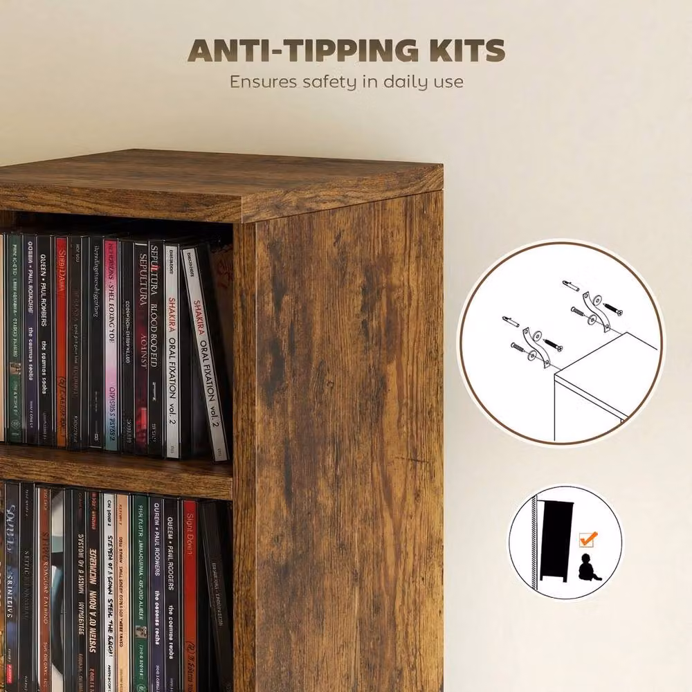 FORGEVIO Set of 2 Rustic Brown CD Storage Units with Adjustable Shelves – 3