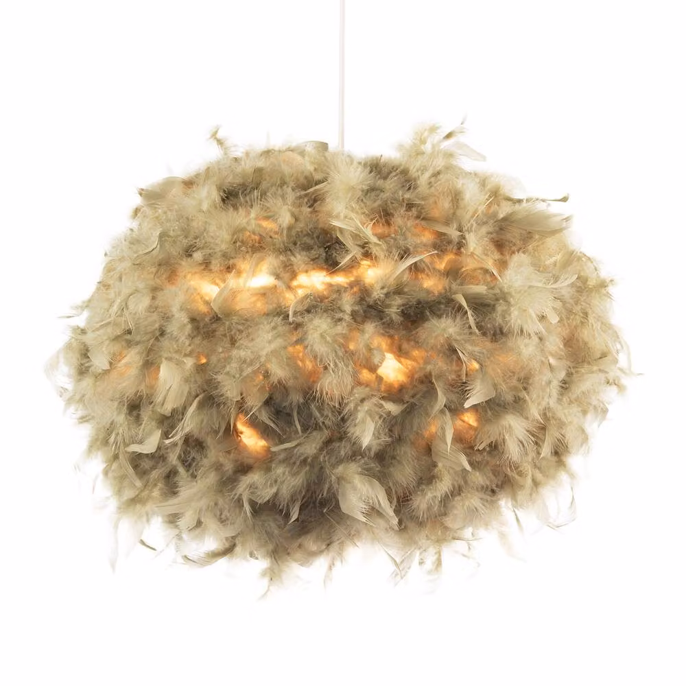 Happy Homewares Modern Green Feather Decorated Sphere Pendant Shade – 1