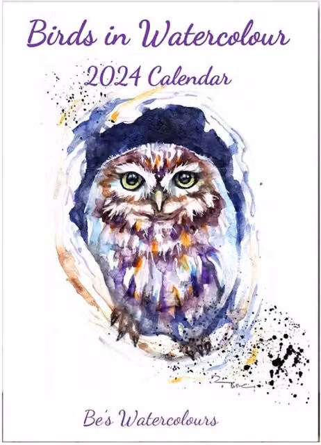 BebesArts Birds in Watercolour 2024 Monthly Calendar, Brown, White and Multicolour, H 29.7 cm x W 21.0 cm x D 0.12 cm
