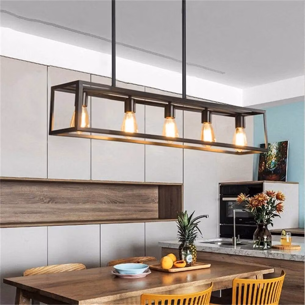 EONLION Black 5-Light Industrial Metal Linear Chandelier Suspended Lighting – 3