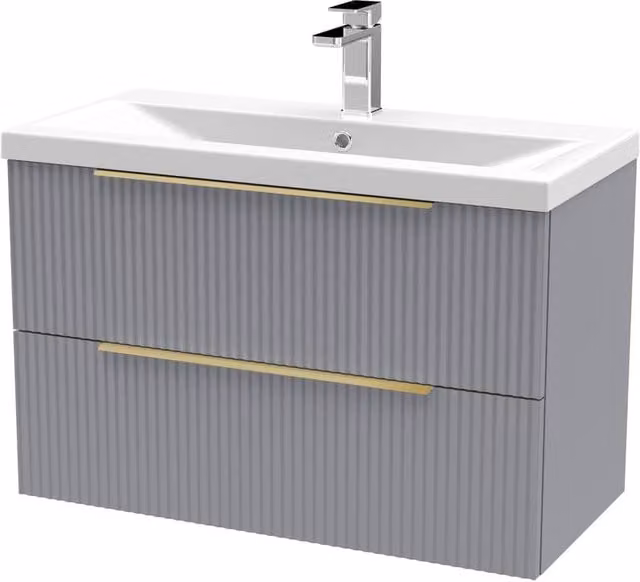 Balterley Fluted Front Wall Hung 2 Drawer Vanity Basin Unit, Satin Grey, W: 80 cm – 1