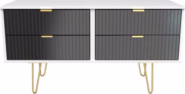 Ready Assembled 2 U Bexley 4 Drawer Bed Box in True Black and Gold Striped Matt Metal – 1