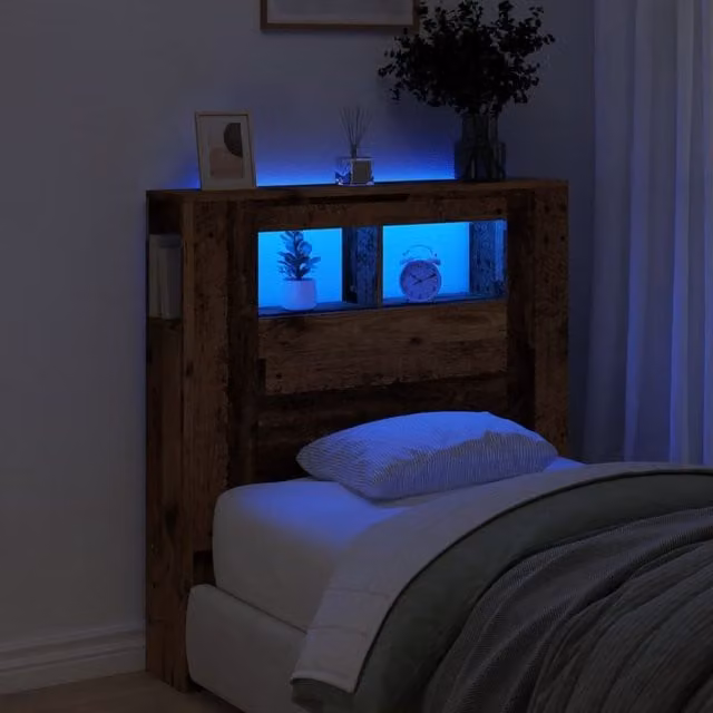 Berkfield Home LED Headboard in Old Wood Brown, W/D/H: 100 x 18.5 x 103.5 cm – 1