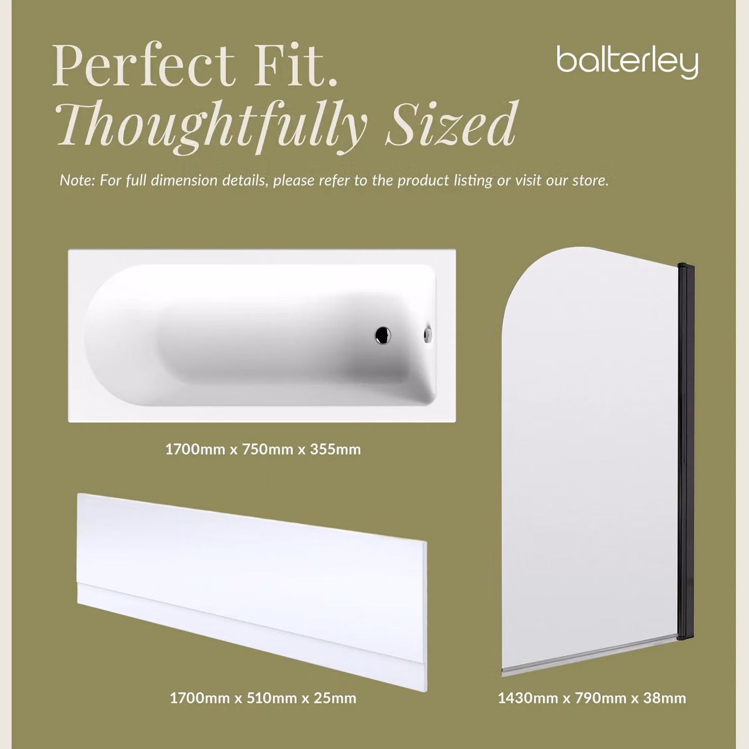 Balterley Round Shower Bath Set with Apron and Fixed Round Screen, Black and White, W/D/H: 170 x 75 x 75 cm – 4