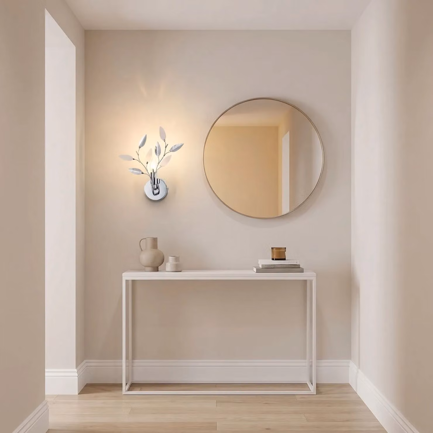 Happy Homewares Modern Birch Chrome Wall Light Fixture with Clear and White Leaves in Silver – 2