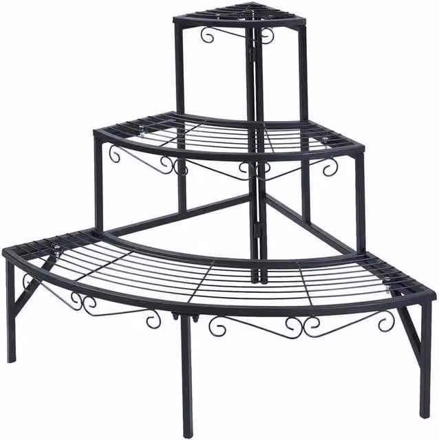 PAWNORA 3-Tier Quarter Round Metal Plant Stand in Matt Black, H 60.0 x W 58.4 x D 56.4 cm – 1