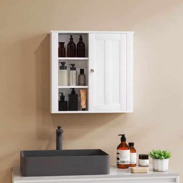 STILVORA Modern White Matt Bathroom Wall Cabinet with Internal Shelves and Hinged Doors – 1