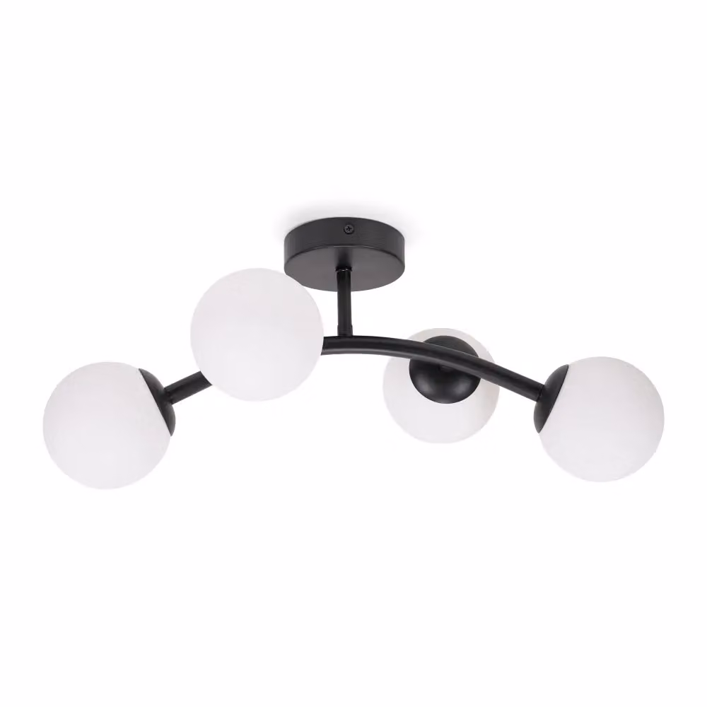 ValueLights Jas 4 Way Ceiling Light in Black with White Frosted Glass Sphere Shades and LED Bulbs – 3