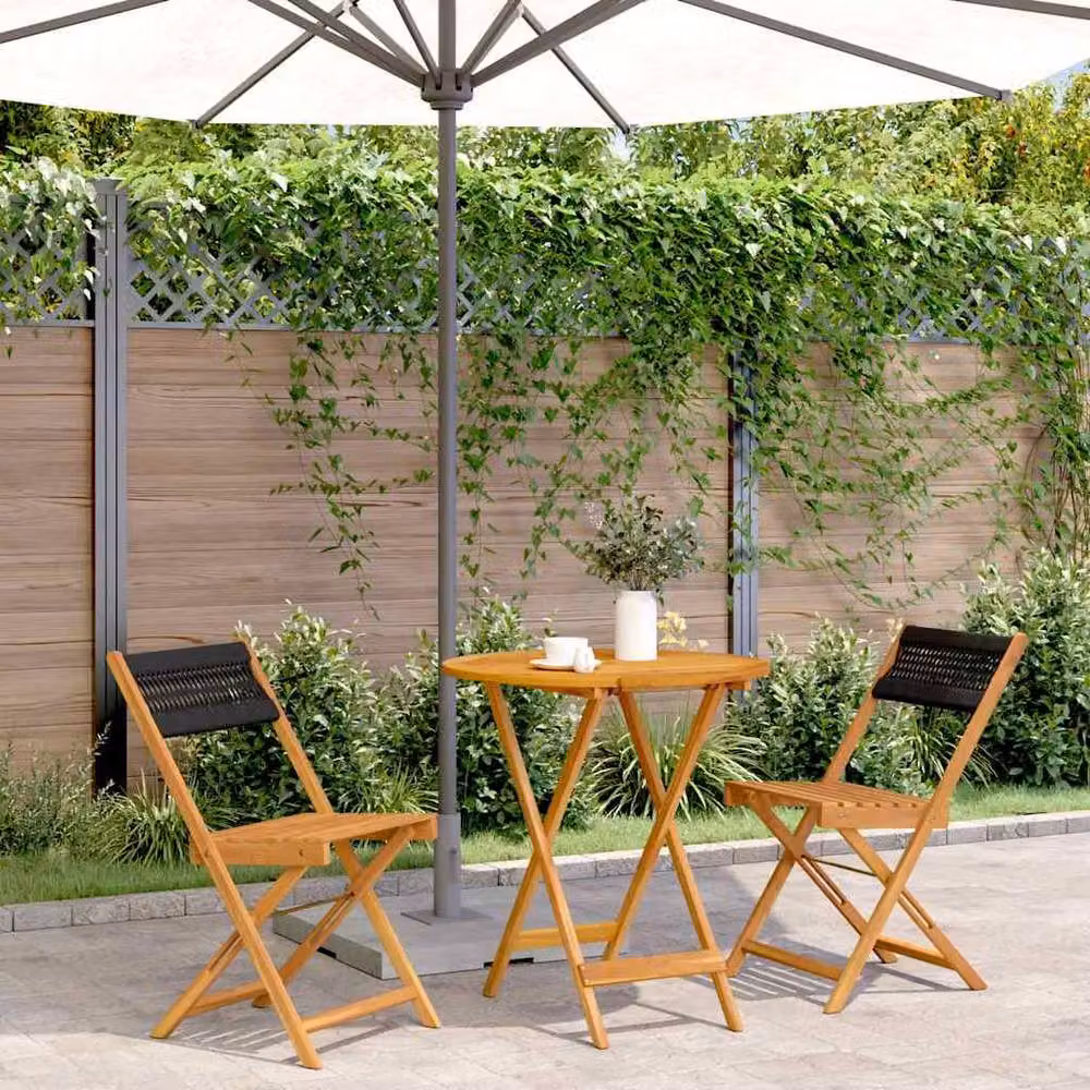 Berkfield Home 3 Piece Bistro Set in Black and Tan Acacia Wood – 2
