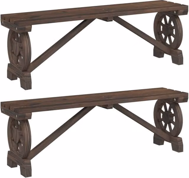 Berkfield Home Set of 2 Rustic Solid Wood Fir Garden Benches in Brown