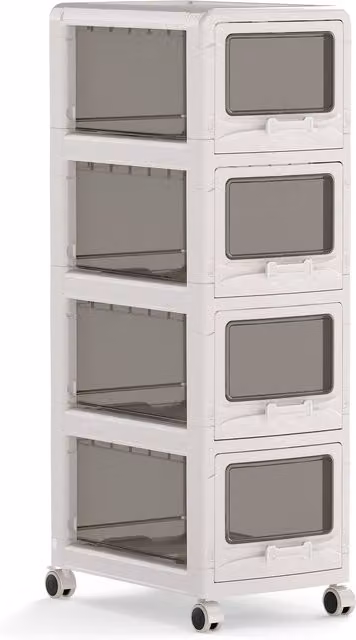 COSTWAY 4-Tier Plastic Drawer Storage Organizer with Castors in White and Transparent