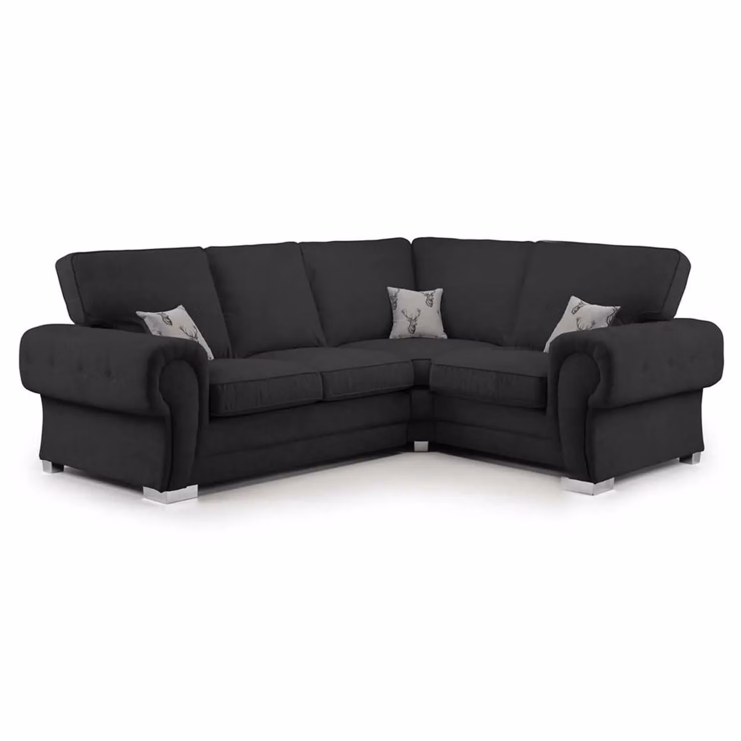 Furnishings For Less UK Milan 4 Seater L Shaped Corner Sofa, Black, Right Hand Facing, Chesterfield Style with Fabric Upholstery, W/D/H: 245 x 90 x 80 cm – 2