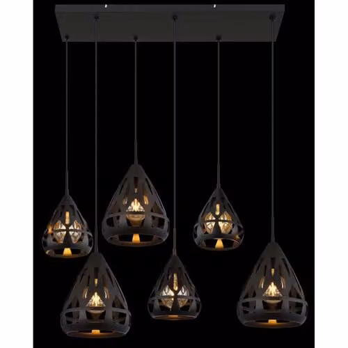 Globo Lighting Modern Black Metal Pendant Light for Dining Rooms and Kitchens, 6x E27 Bulbs, Height Adjustable – 2
