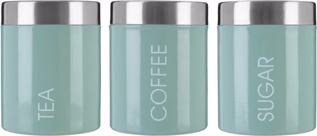 Orsina Maison by Premier Liberty Set of 3 Enamel and Stainless Steel Canisters in Green and Silver