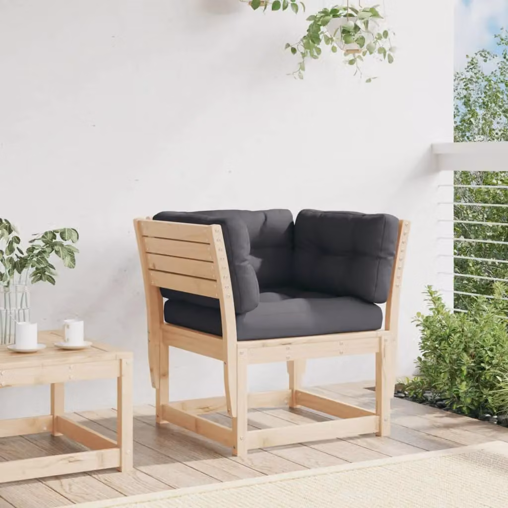 Berkfield Home Garden Sofa Armrest with Cushions in Brown Solid Wood Pine – 2