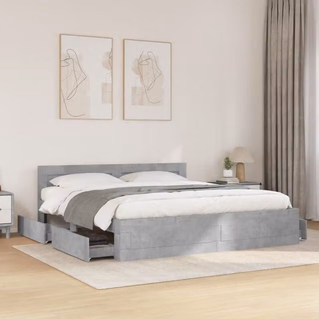 Berkfield Home Bed Frame with Headboard and Drawers in Concrete Grey, W/D/H: 200 x 200 cm