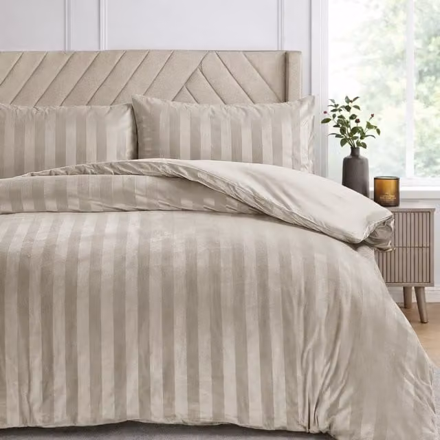 Velosso Striped Velvet Duvet Cover, Beige, 140 x 200 cm