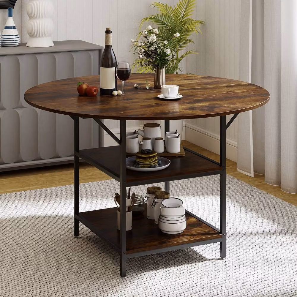 SPETLEK Circle Round Farmhouse Dining Table in Brown, Diameter: 120 cm, Height: 76 cm – 2