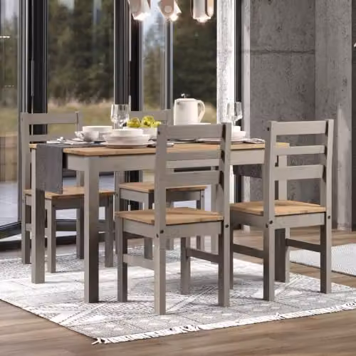 Core Products Linea Rectangular Dining Table and 4 Corona Dining Chairs in Antique Waxed Pine and Grey – 2