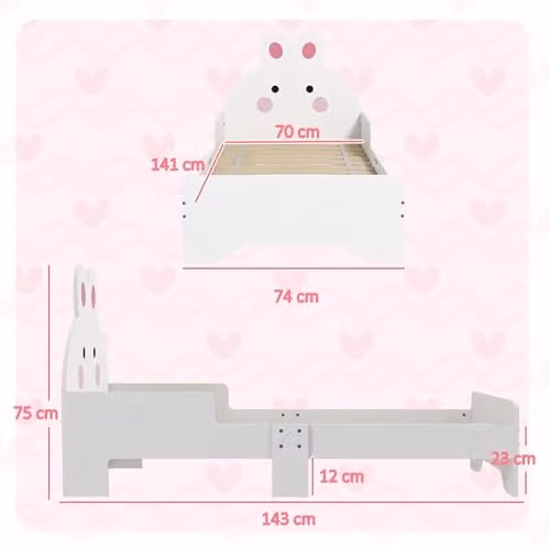 ZONEKIZ Rabbit-Themed Toddler Bed Frame with Drawers, White, W/D/H: 143 x 74 x 75 cm – 2