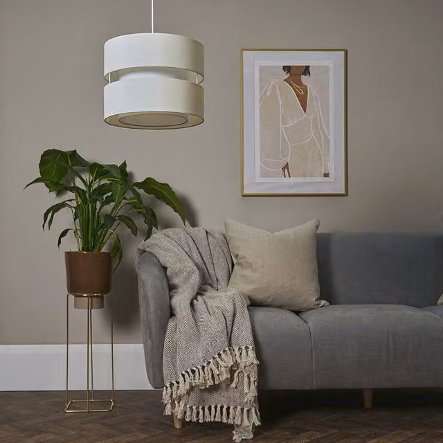 ValueLights Sophia Small 2 Tier Fabric Ceiling Light Shade and Bulb in Beige, White or Yellow