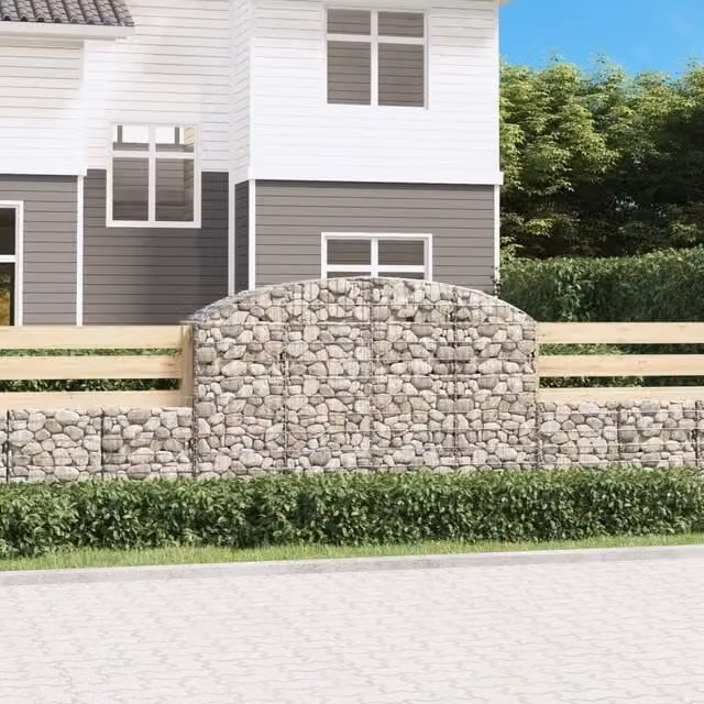 Berkfield Home Arched Gabion Basket in Silver Galvanised Steel, W: 200 cm, D: 50 cm, H: 120/140 cm – 1