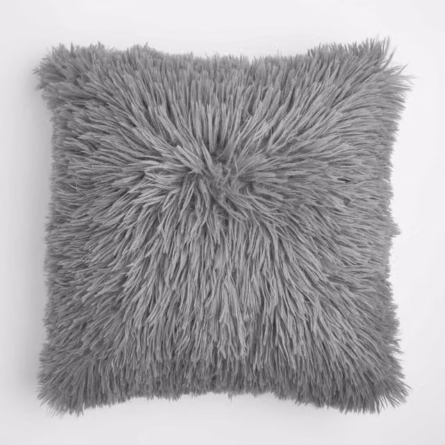 Sienna Home Luxury Plain Faux Mongolian Fur Cushion Covers, Silver/Grey, W/D/H: 45.72 x 45.72 x 45.72 cm