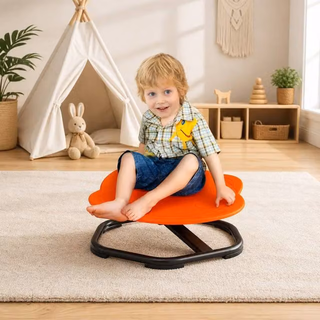 STILVORA Kids' 360 Degree Spinning Chair with Planet Design in Orange – 1