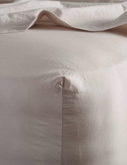 Bedfolk Pure Cotton 300 Thread Count Washed Deep Fitted Sheet, Beige, W: 180 cm, D: 200 cm