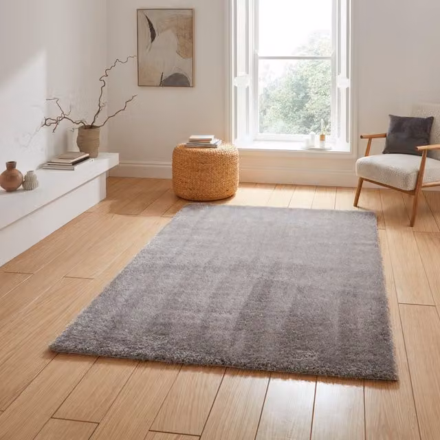 Terrys Lux Shaggy Rectangular Rug in Silver Grey Polyester
