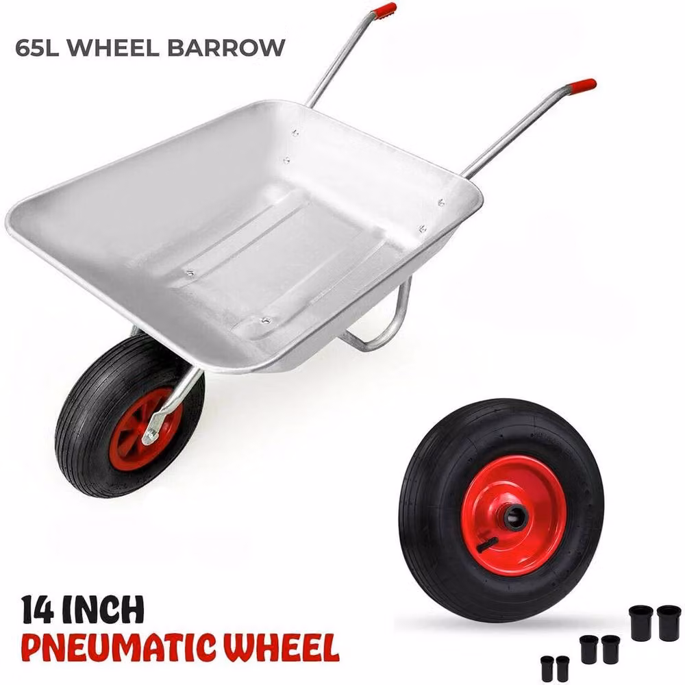 KORVIXA Heavy Duty 65L Galvanised Metal Wheelbarrow in Silver – 2